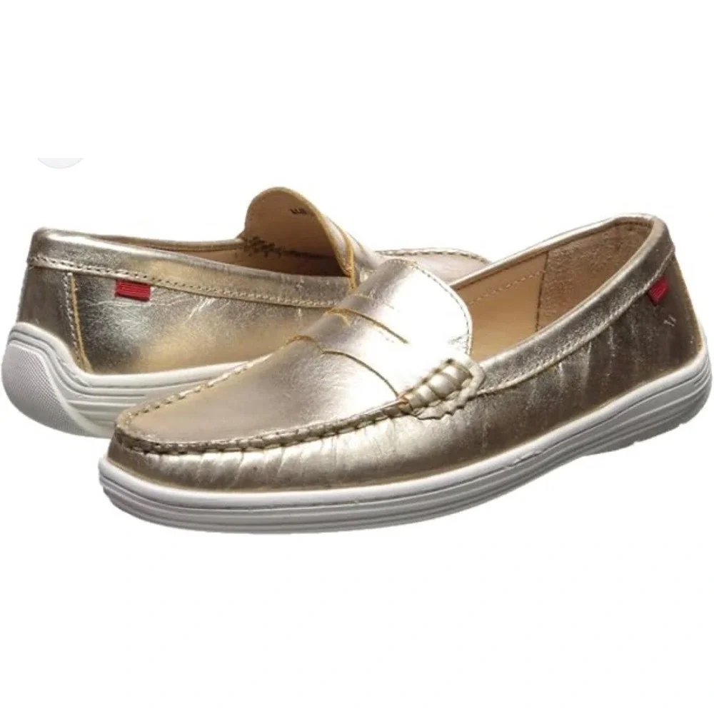 MARC JOSEPH New York Girls Gold Penny Loafer‎ Shoes Kids Leather Flat NEW